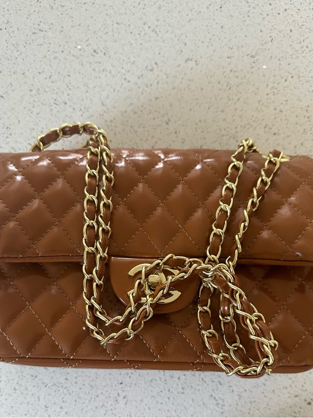2026 ladies leather Quilted Brown Chain-Handle Shoulder Bag